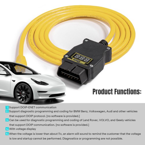 GODIAG GT109 DOIP-ENET Vehicle Diagnostic Programming Cable support DOIP Protocol Replace BMW ENET Cable avec Indicateur de Tension