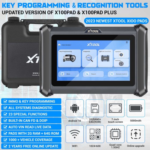 Français XTOOL X100 PAD S Full System Diagnostic Scanner avec 23+ Service Functions Version Améliorée de X100PAD PLUS