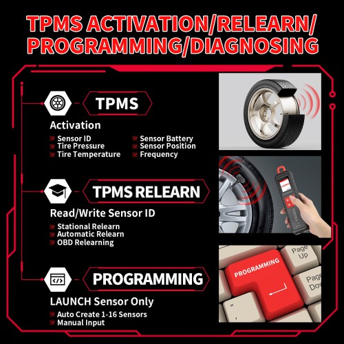 Launch i-TPMS Handheld TPMS Service Tool Peut être emballé avec X-431 Scanner ou i-TPMS APP Supports All 315/433MHz Sensors
