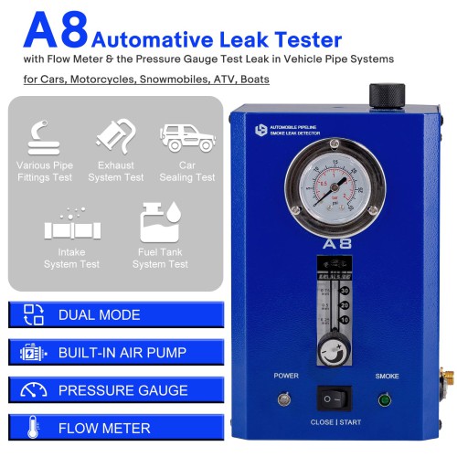 A8 Automative Leak Tester with Flow Meter & the Pressure Gauge Test Leak in Vehicle Pipe Systems for Cars, Motorcycles, Snowmobiles, ATV, Boats